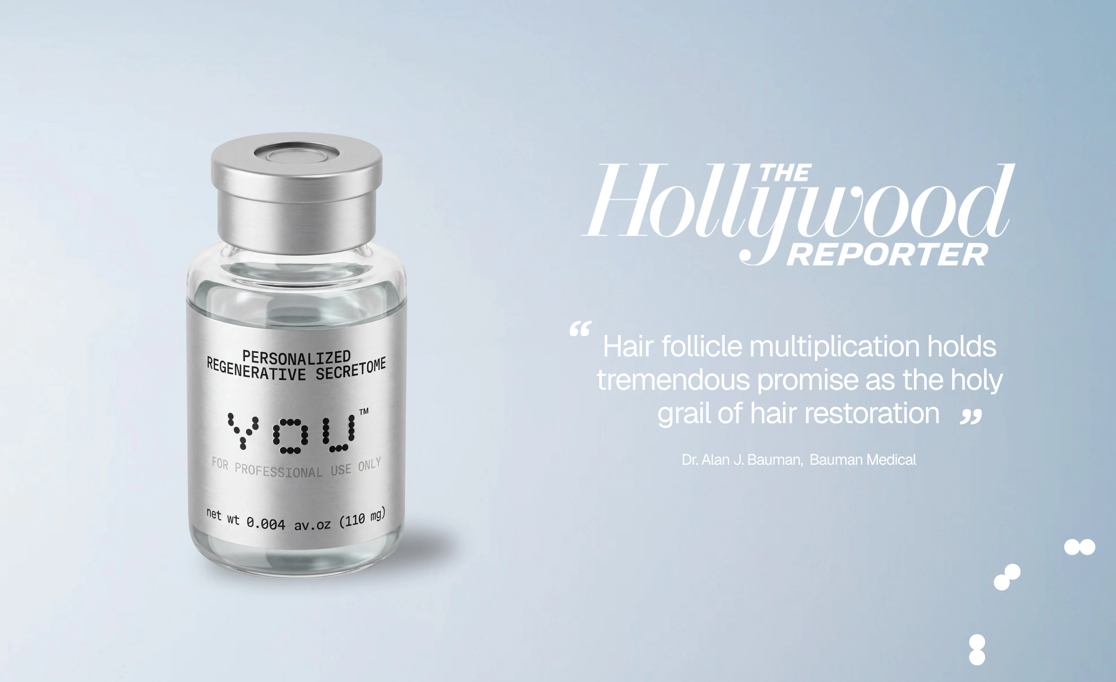 Secretome treatment bottle next to The Hollywood Reporter logo.