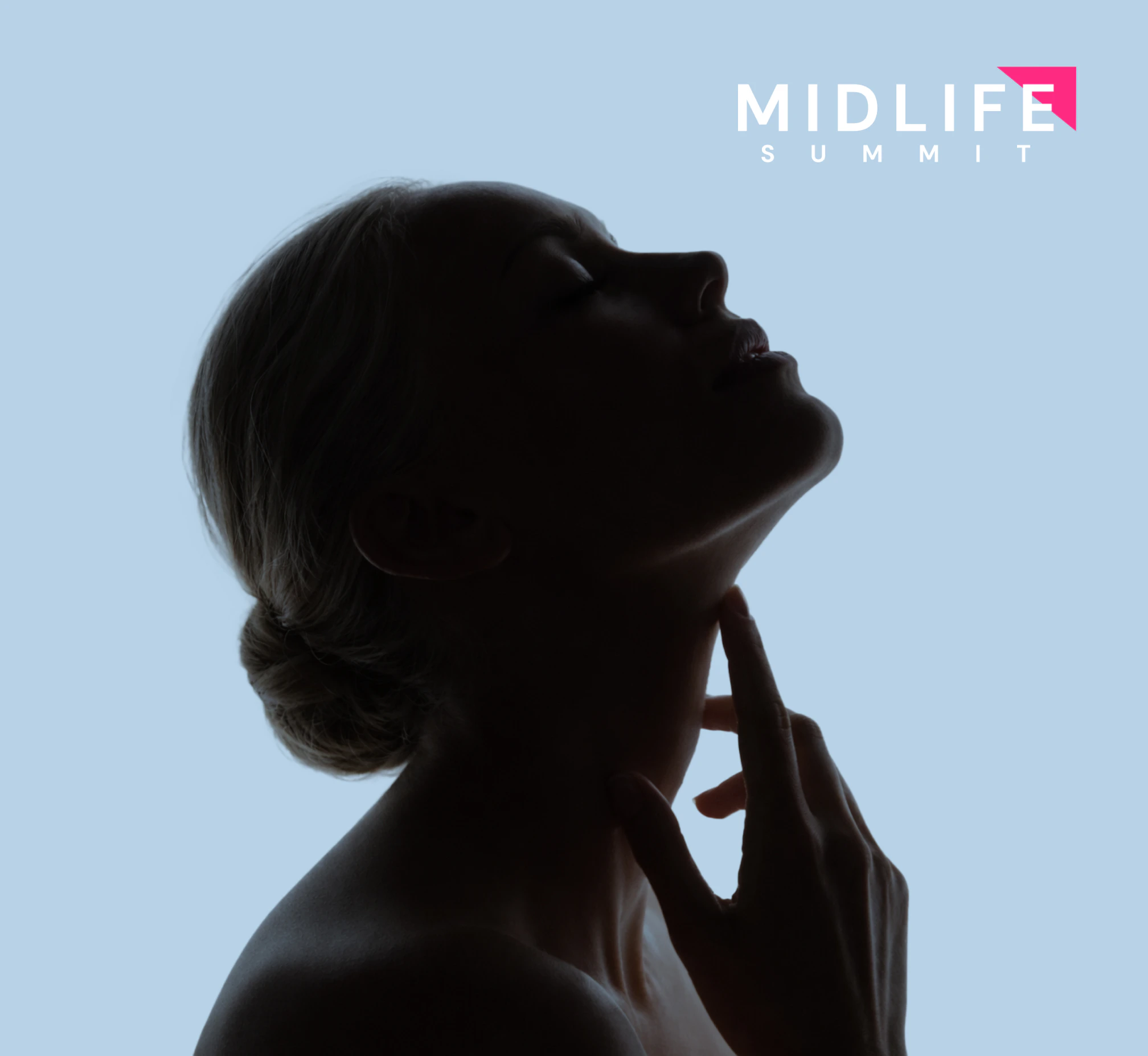 A woman looks skyward, her hands placed on her neck, reflecting on her surroundings.