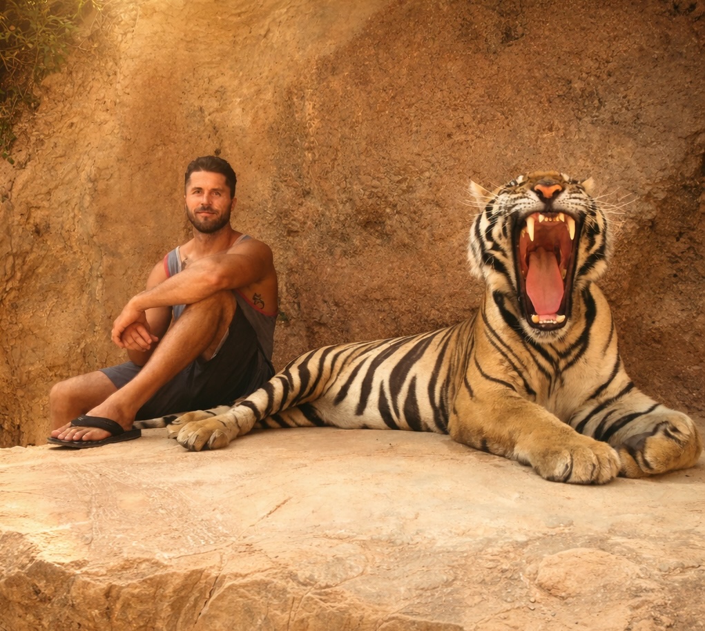 Active Recovery Founder and Sober Companion Taylor Wilson with Tiger