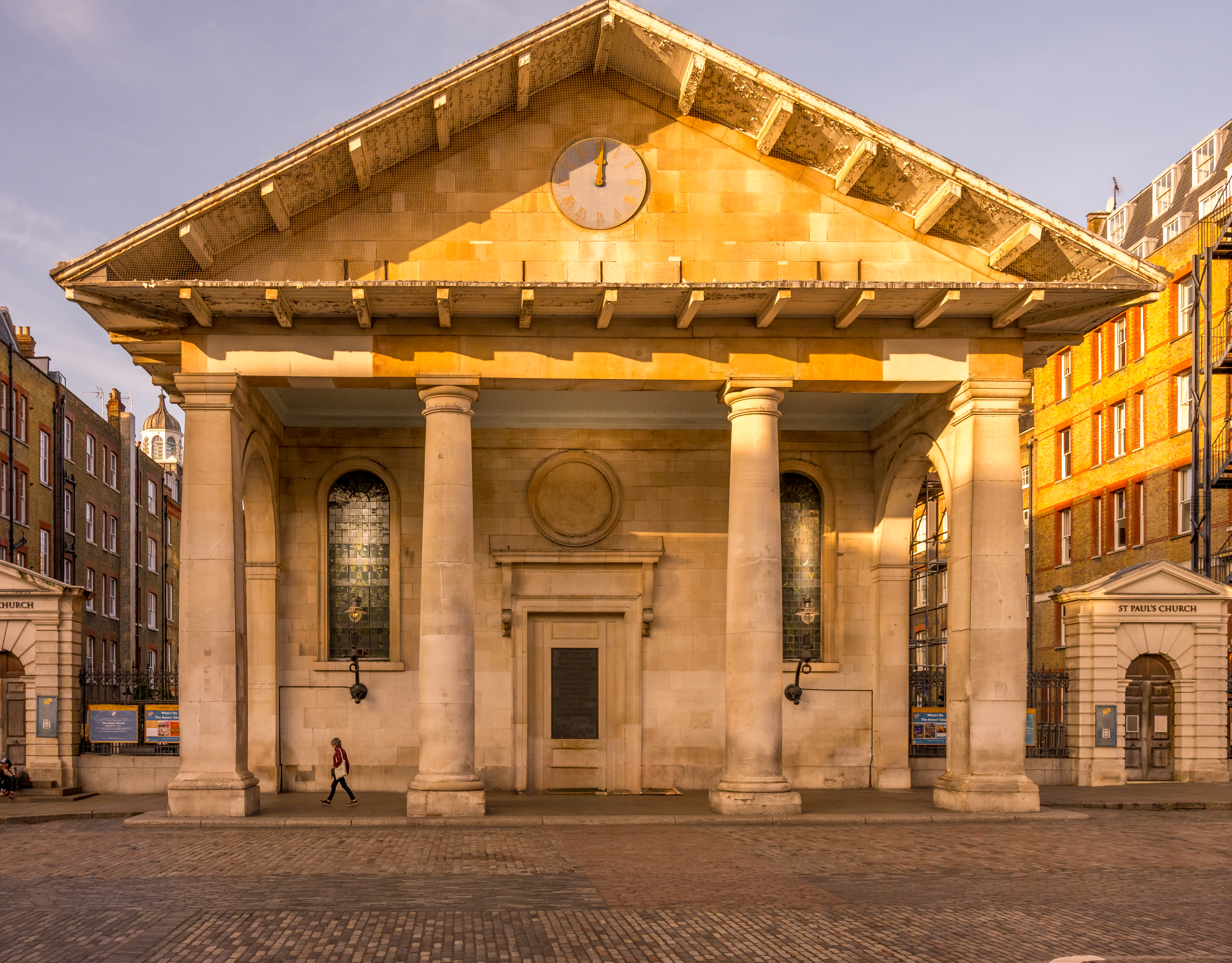 View of the East front portico looking from the piazza