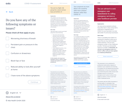 Ada COVID-19 assessment and screener