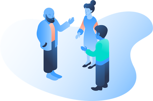 An illustration of a group of people talking and socializing.