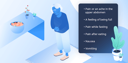 Illustration of a man in pain holding his upper abdomen