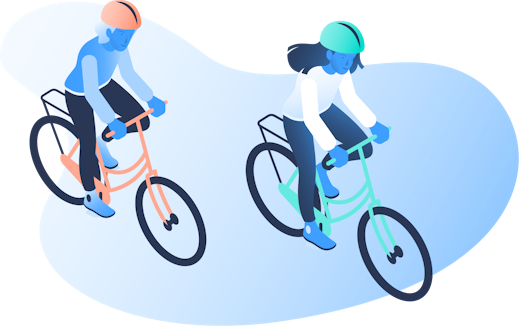 An illustration of two people riding their bikes.