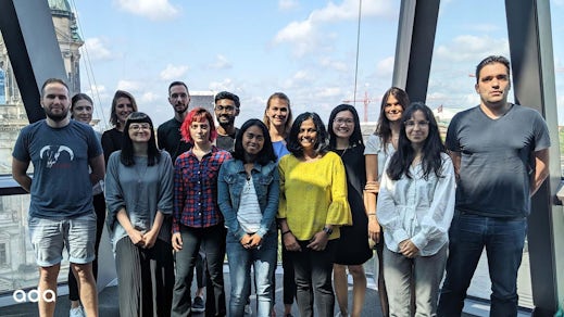 Photo shows a group of 14 new Ada joiners standing together in our Berlin headquarters.