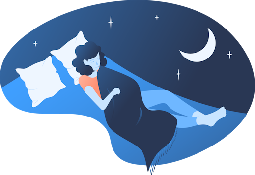 An illustration of a woman sleeping under the moon.