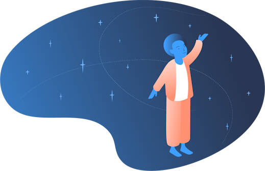 An illustration of a person meditating with stars in the background.