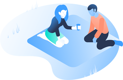 An illustration of two people having a picnic.
