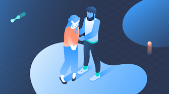 Illustration of a woman with pelvic pain due to a UTI or STI being comforted by a man