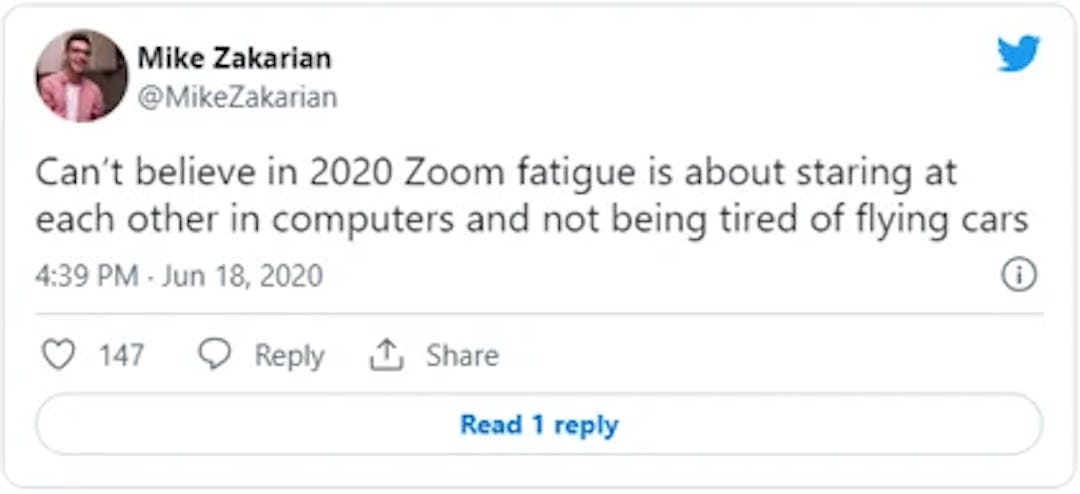 Tweet about Zoom fatigue