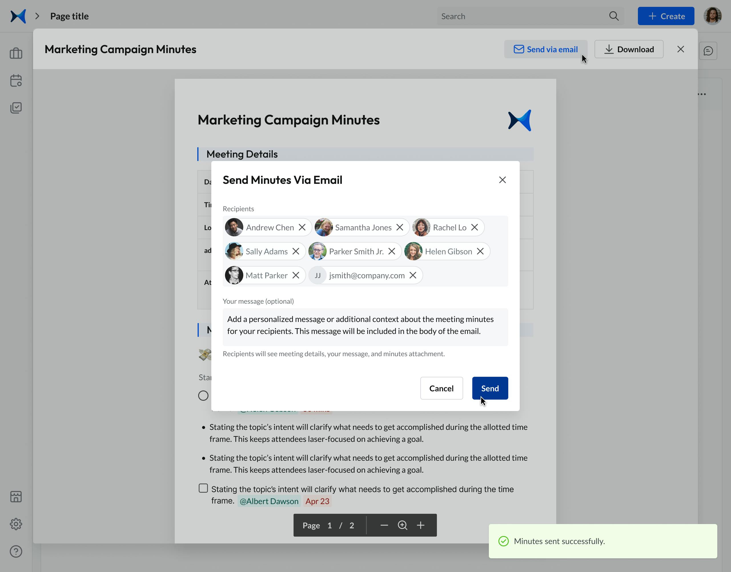 Generate and send meeting minutes on adam.ai