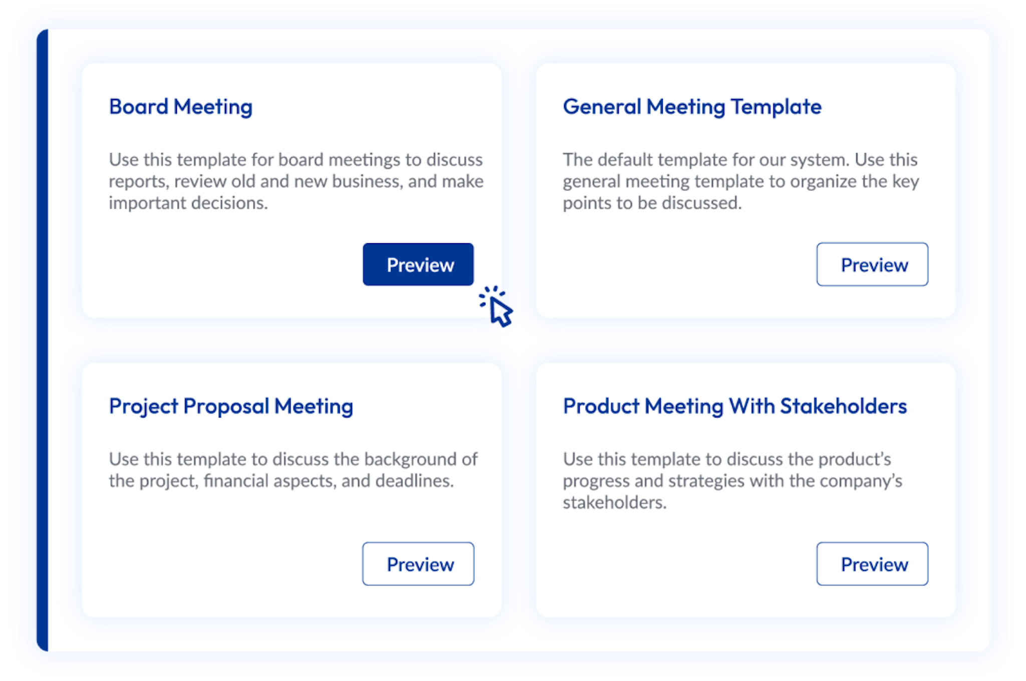 Preview meeting templates before applying