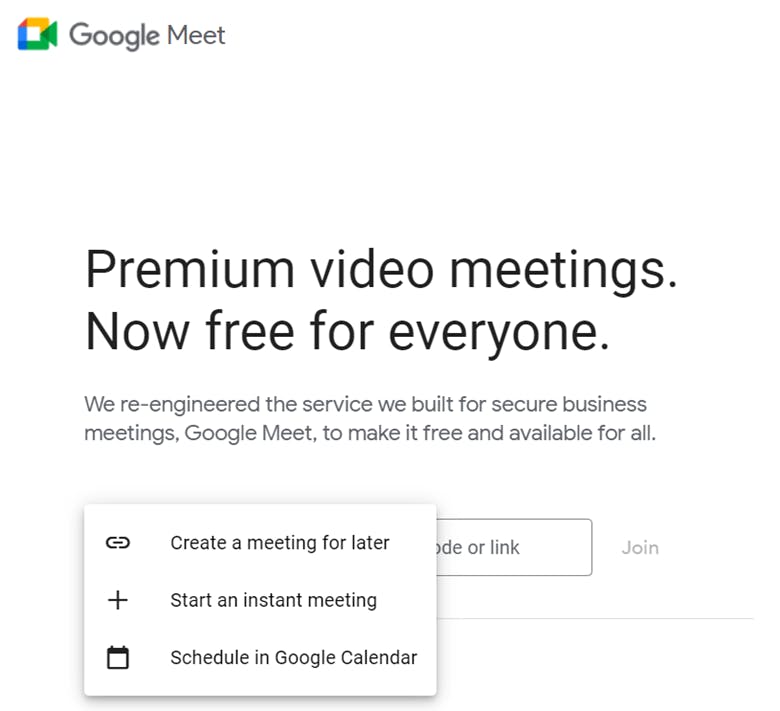 Google Meet: create meeting