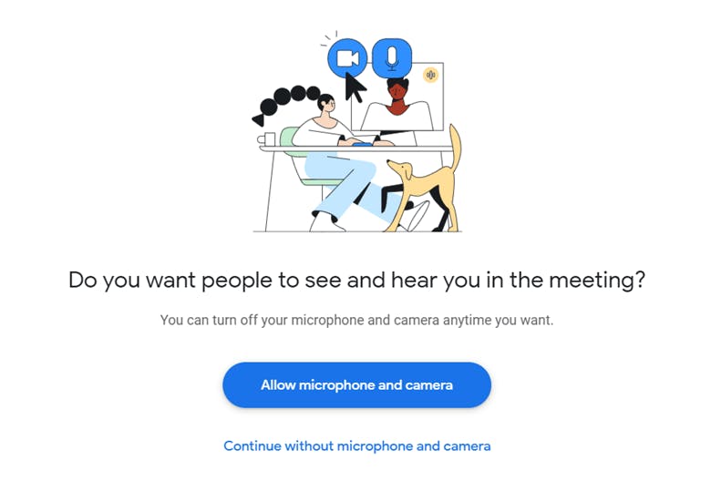 Google Meet: allow mic and camera access