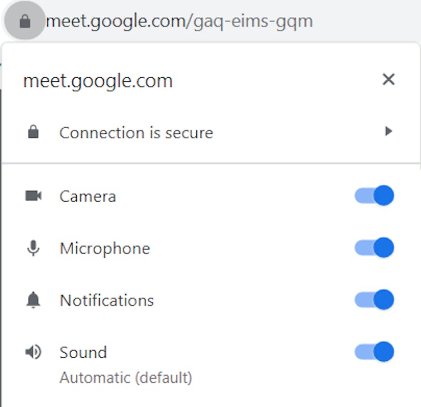 Google Meet: activate blocked mic and camera