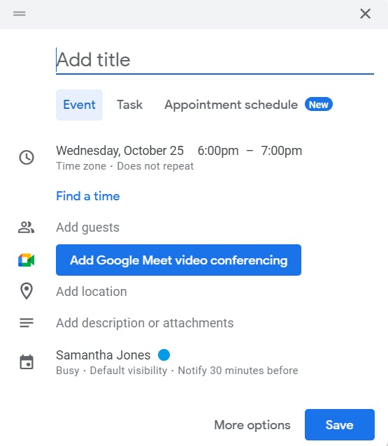 Google Meet: create event