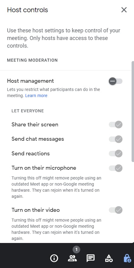 Google Meet: host controls