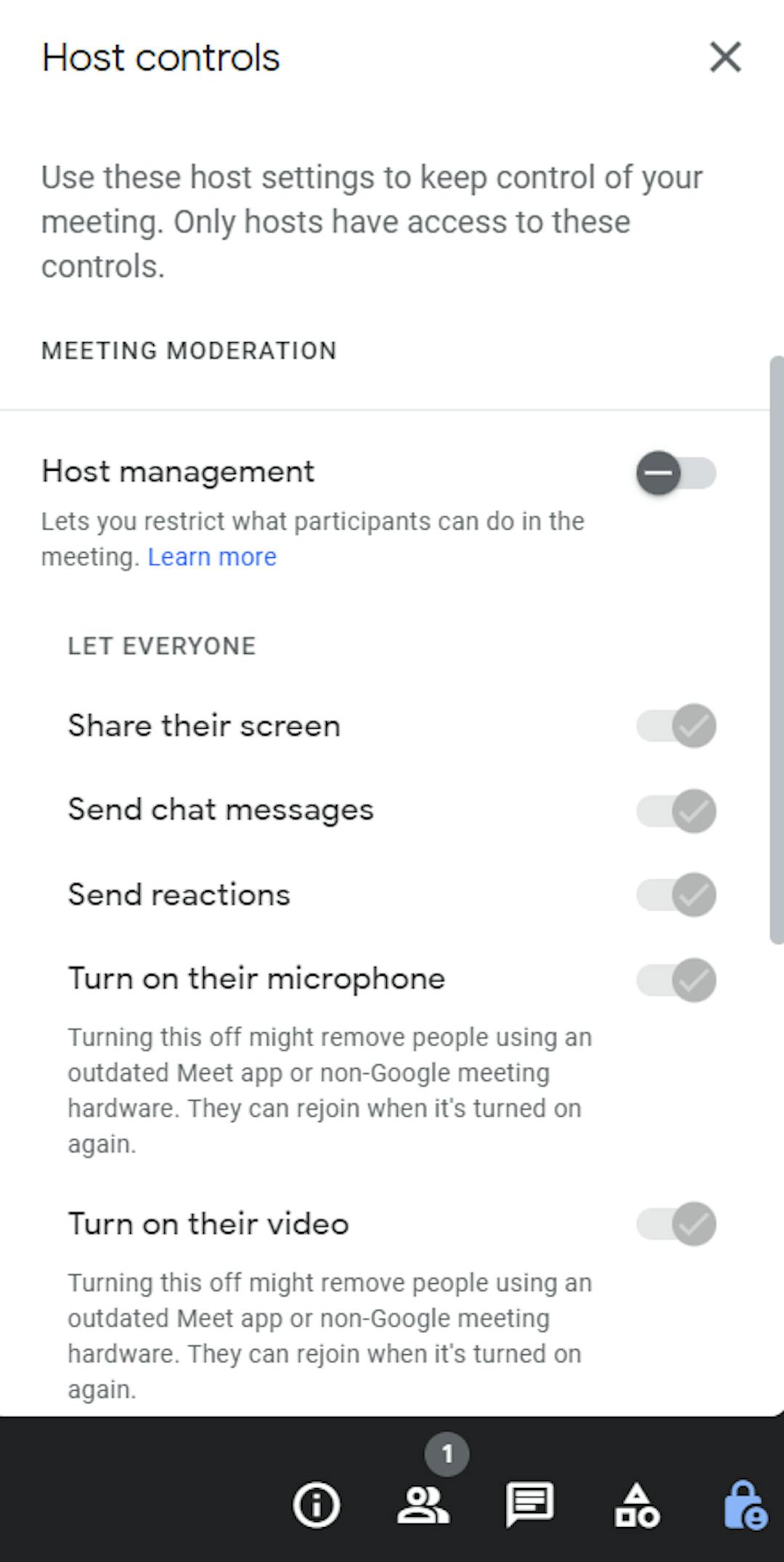 Google Meet: host controls