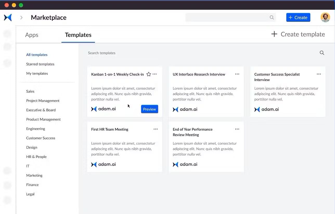 Customizable meeting templates