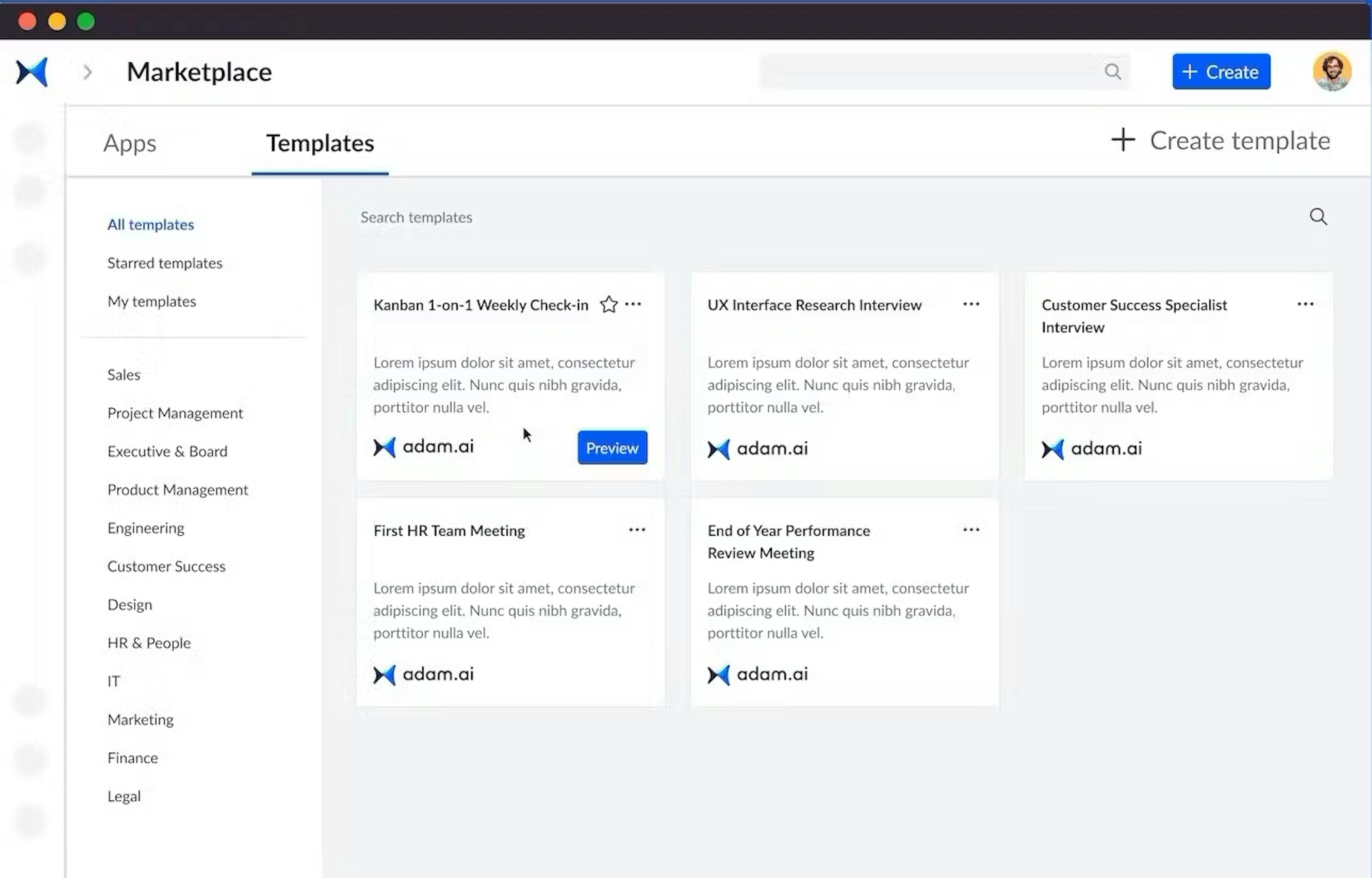 Customizable meeting templates