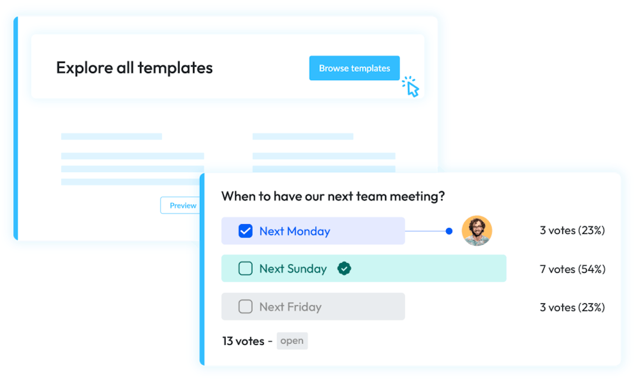 Voting and browsing templates in a meeting