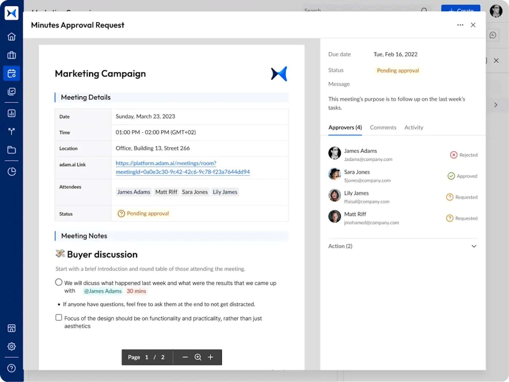 Meeting minutes displayed after a meeting