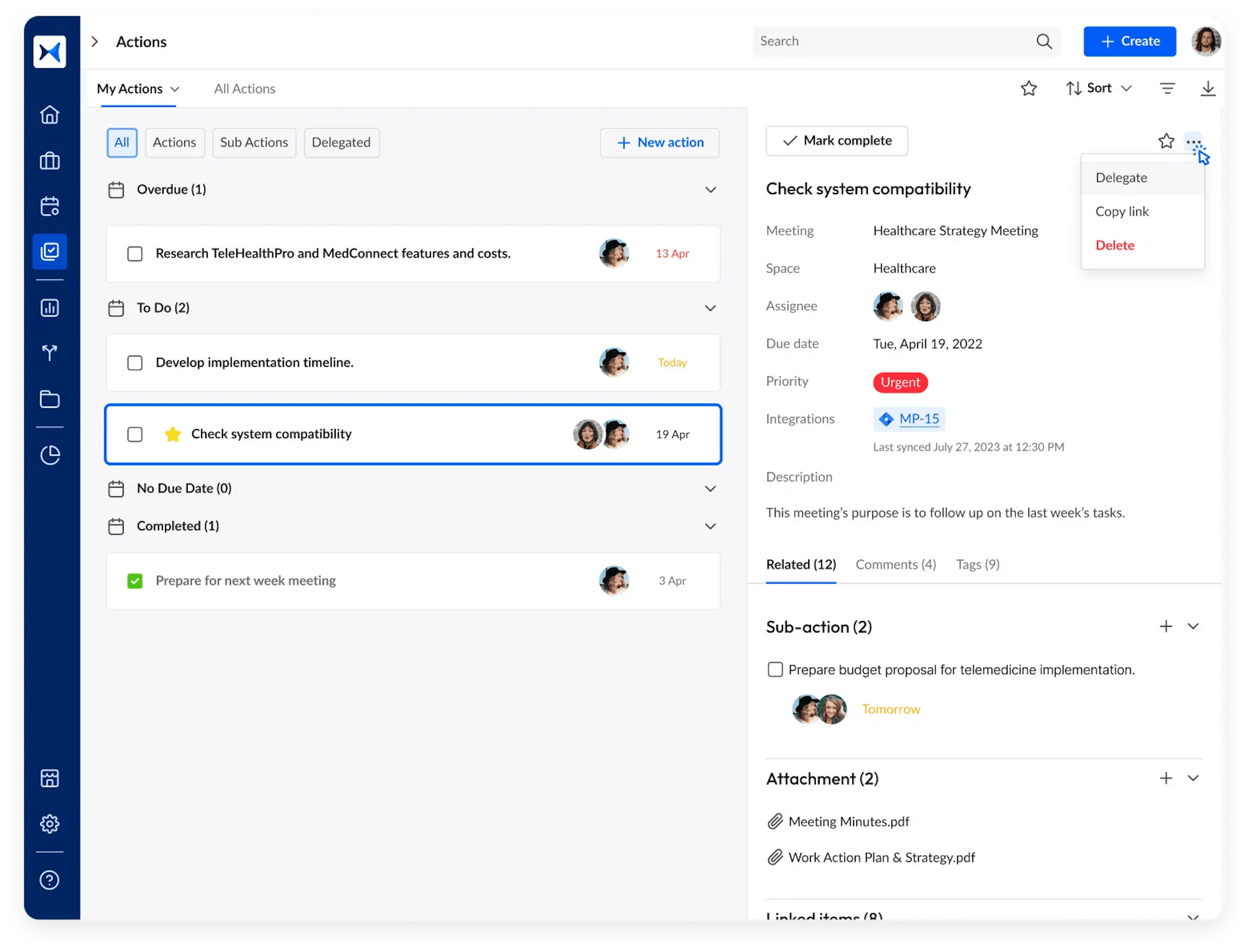 How to manage and track actions in a meeting