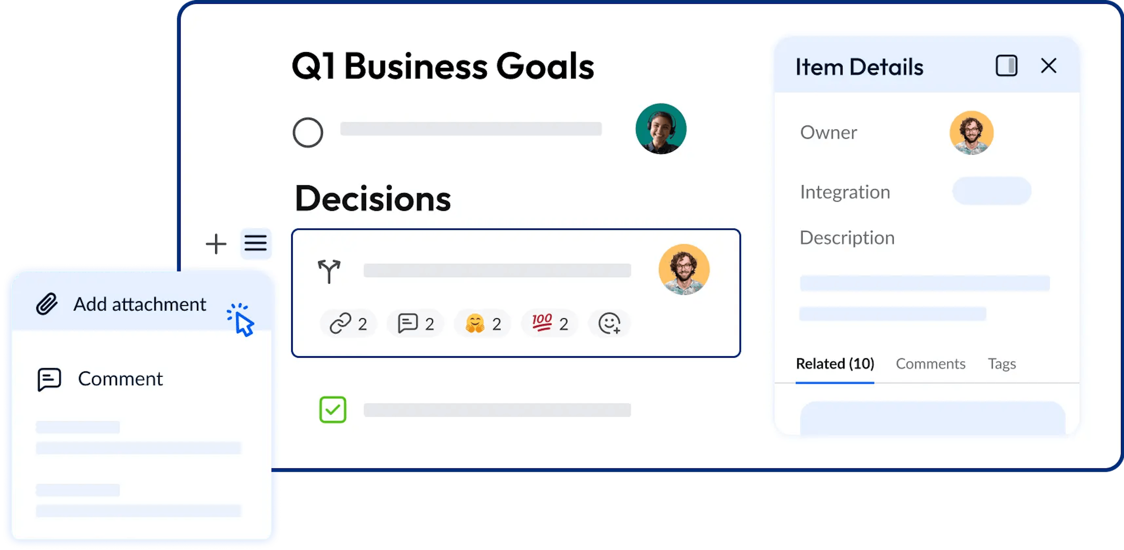 Adding attachments to decisions and polls in meetings