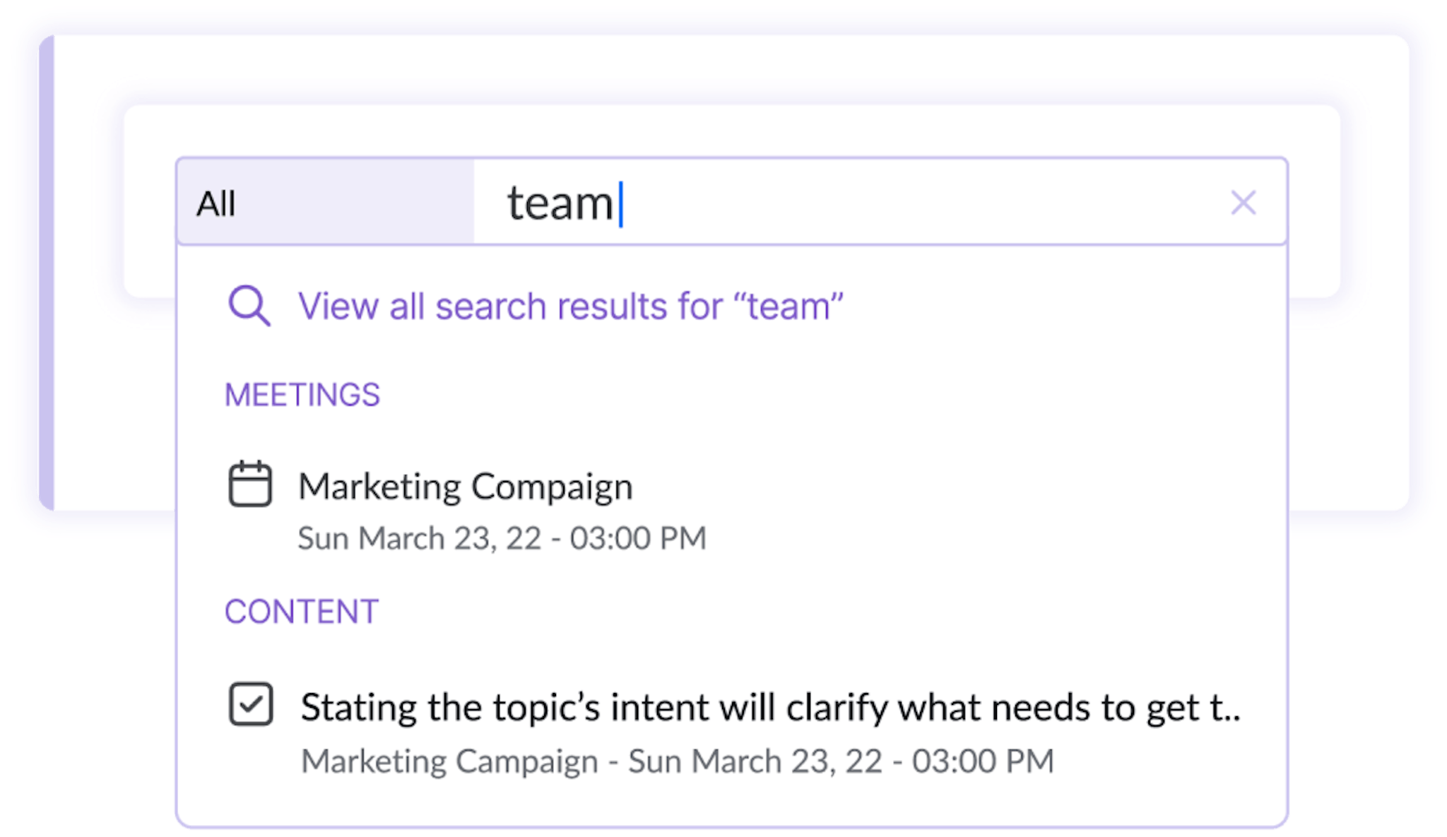 Universal search in meetings