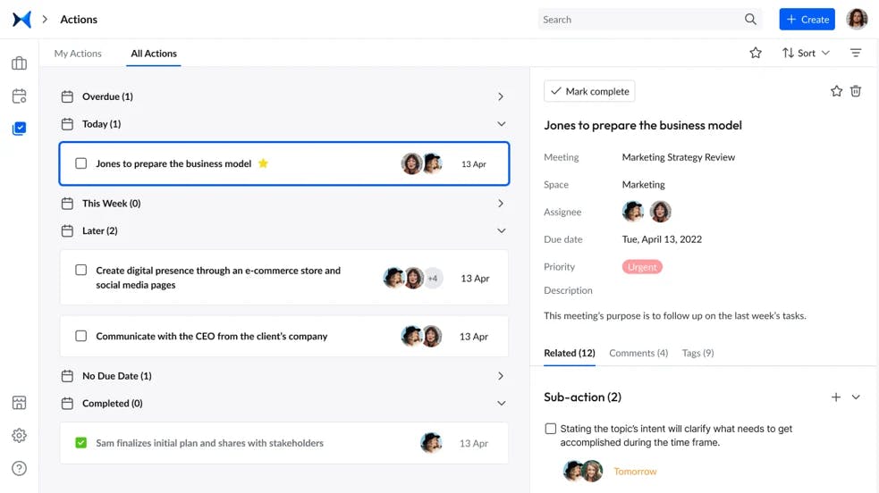How to create actions in a meeting