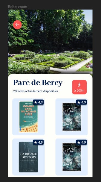 A screenshot of a mobile app showing a location and a list of books