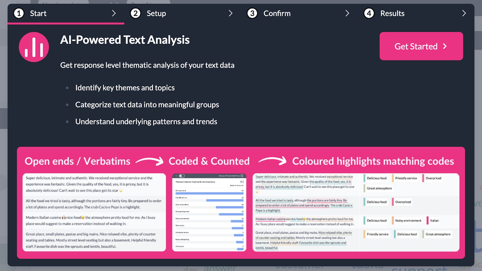 AI text analysis beginning screen