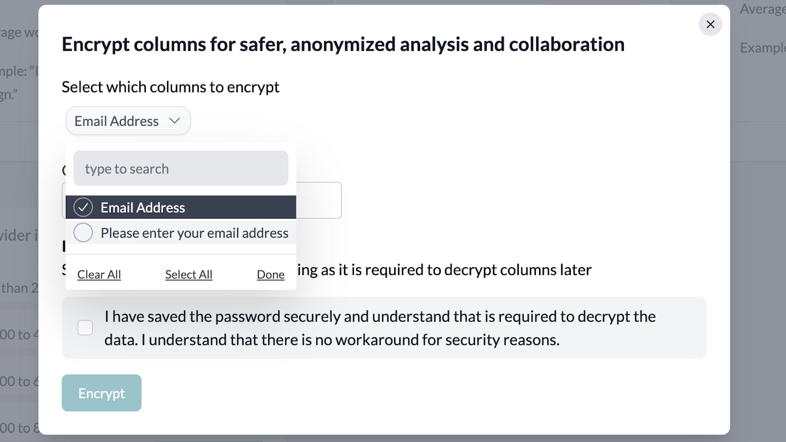 encryption - selecting columns