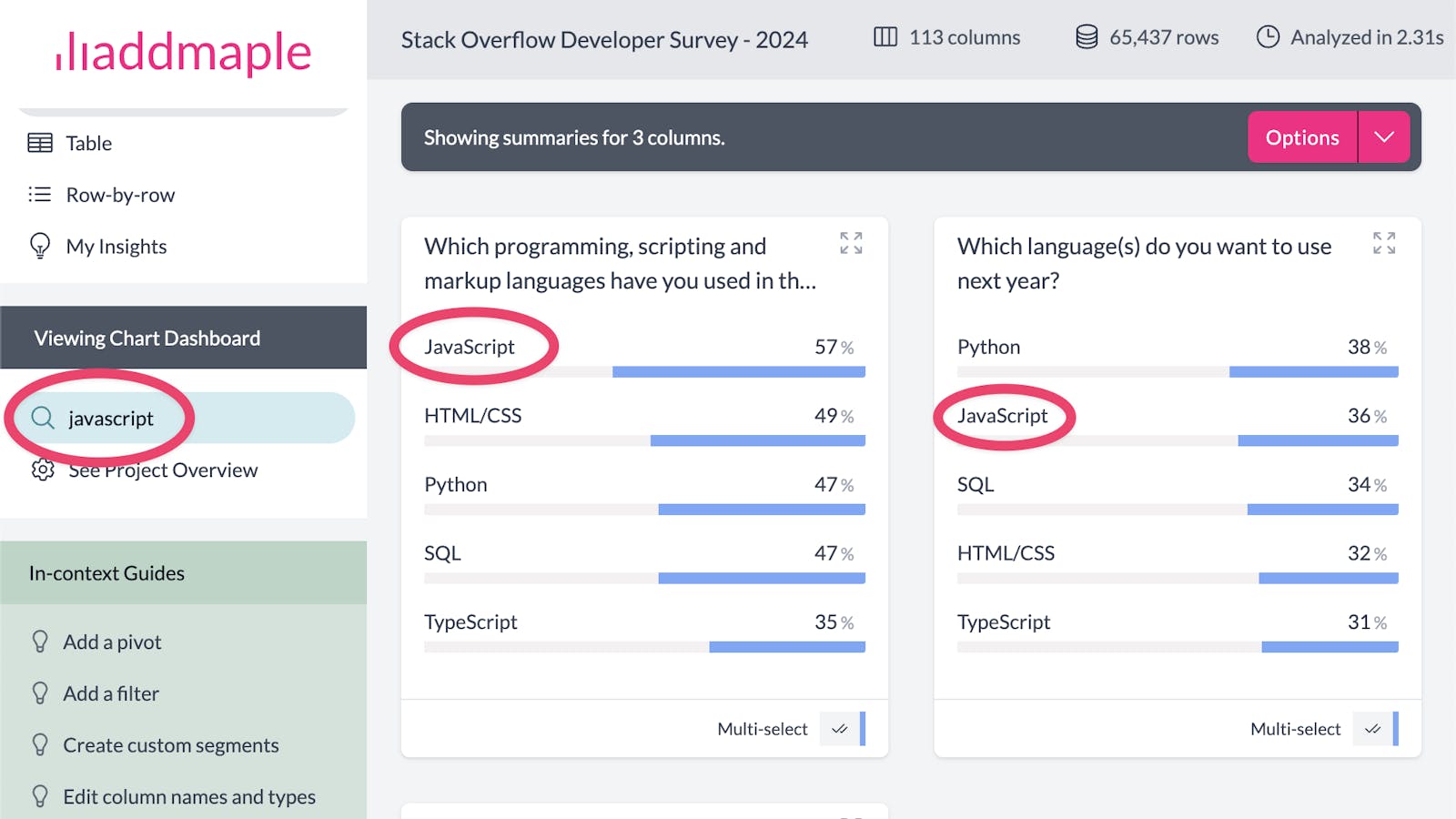 searching for columns