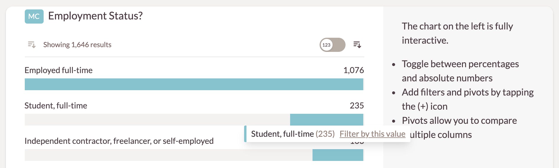 Horizontal bar chart with filter in popover
