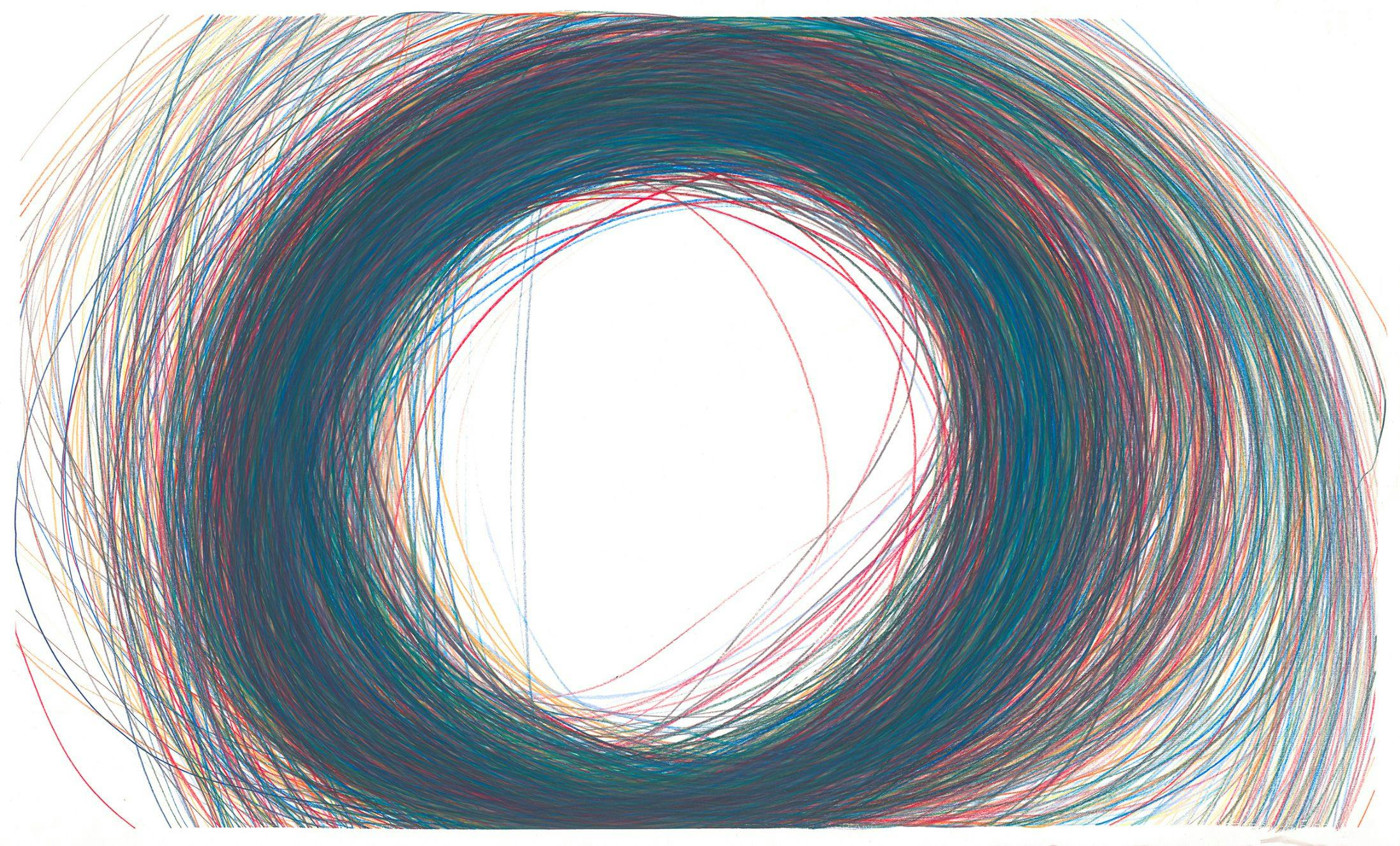 13 coloured pencils to dust (darkness drawing) 2018–2019  Coloured Caran d'Ache Luminance pencils on Fabriano Artistico paper, 164 × 100cm