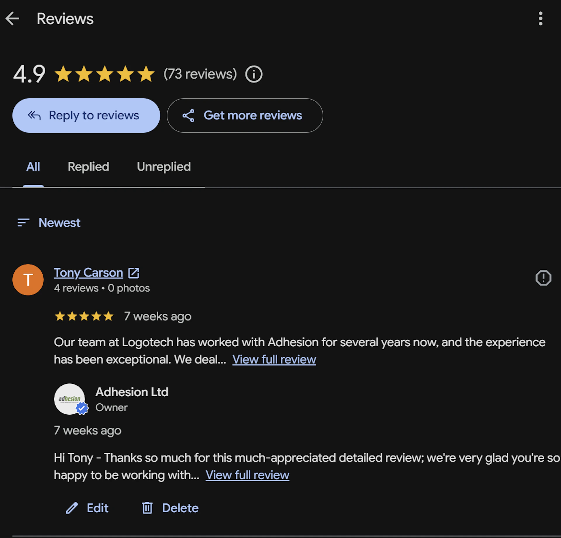 5 star Google reviews