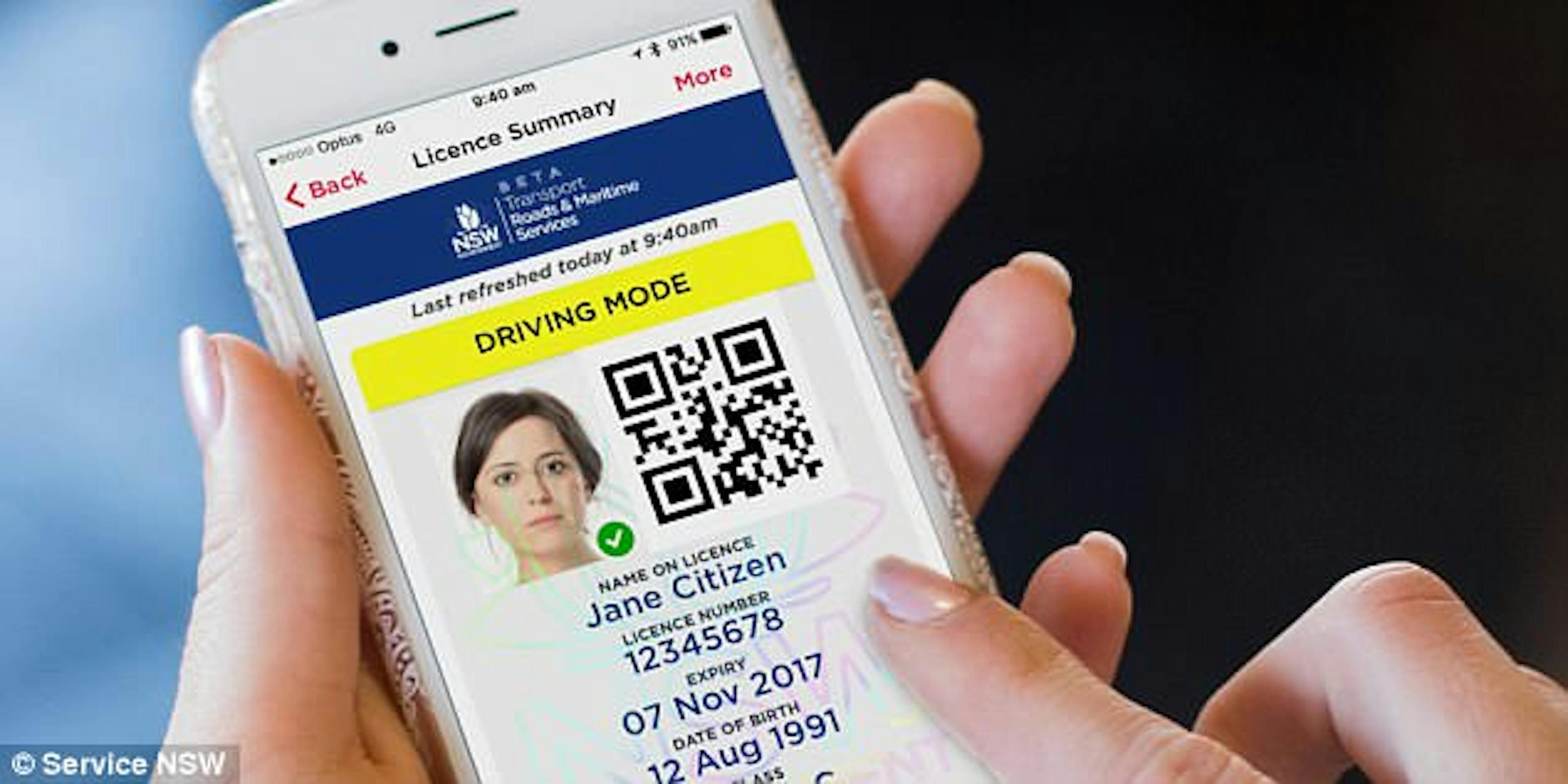 A digital driving licence from Australia, which are yet to be implemented in the UK