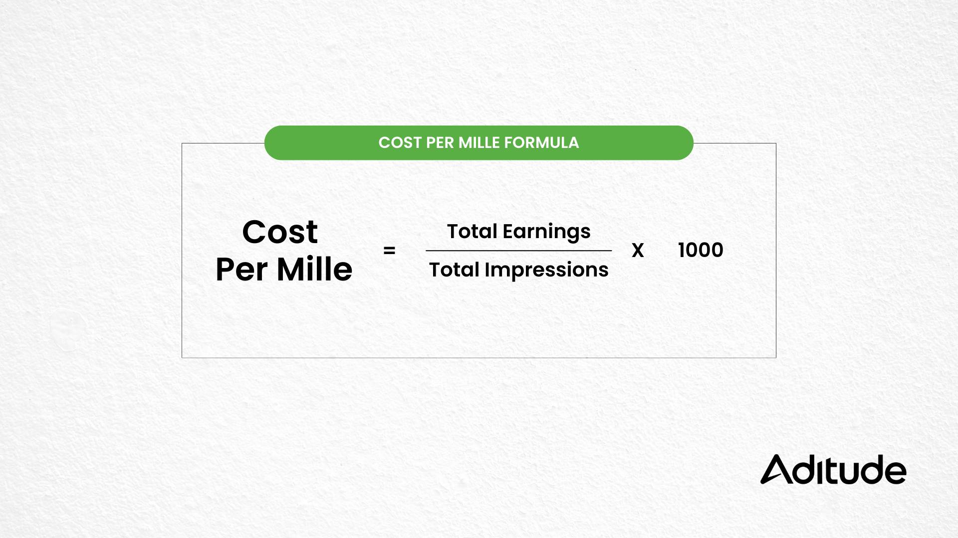 Cost Per Mille equals Total Earnings divided by Total Impressions multiplied by 1000