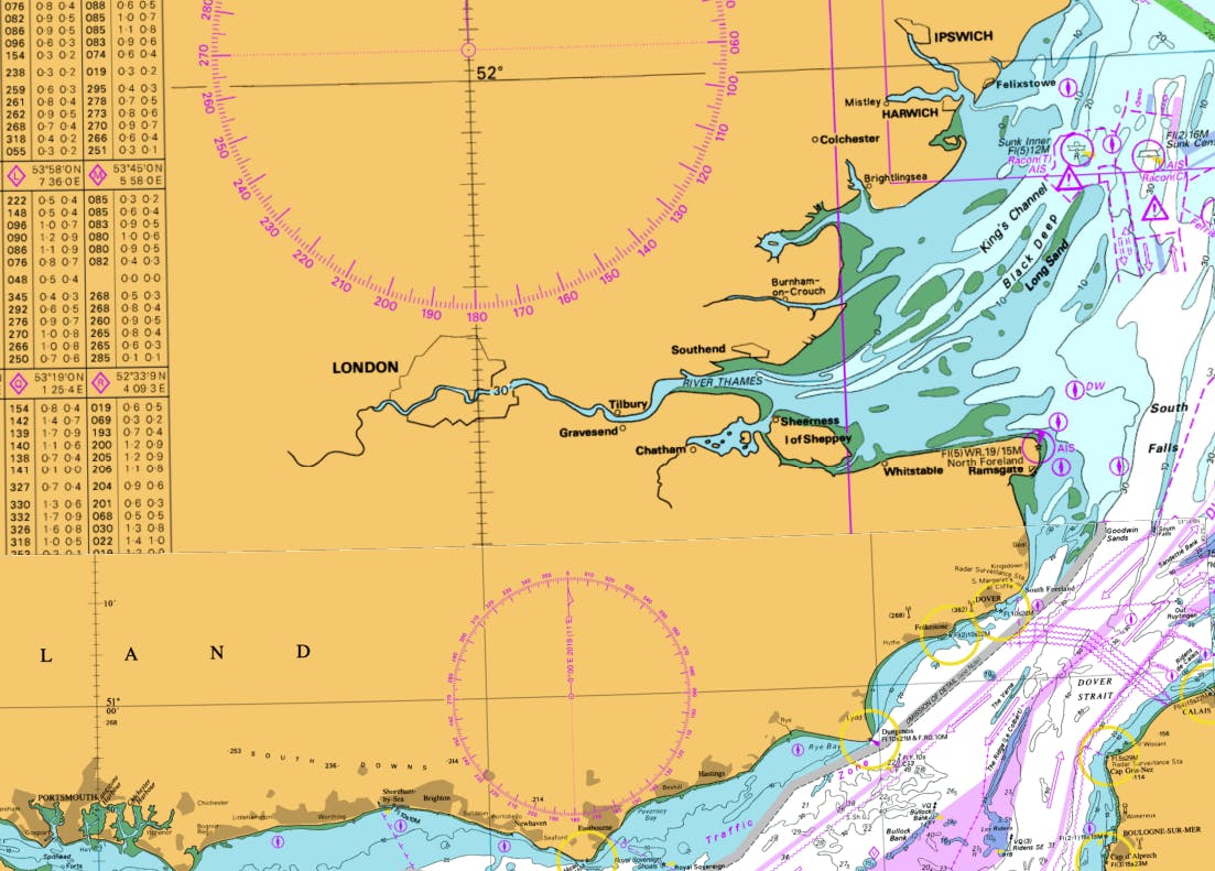 A map of fisheries around the South-east of England