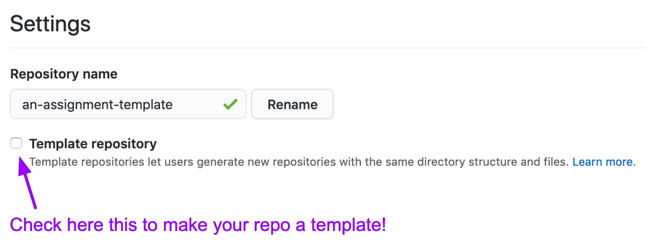 screenshot of settings interface - how to create a repository template