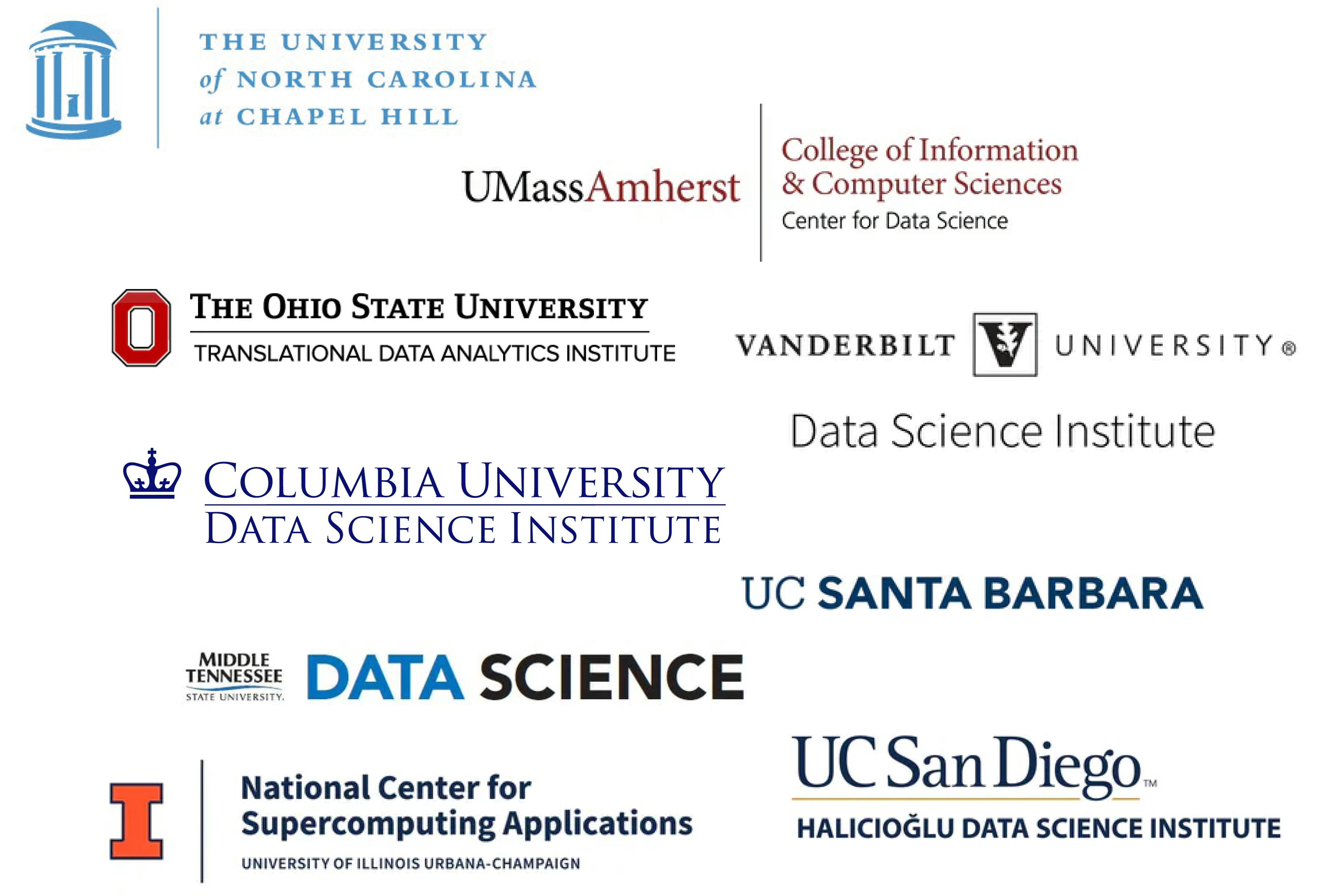 Nine founding member logos, UNC Chapel Hill, UMass, Ohio State, Vanderbilt, Columbia, UC Santa Barbara, Middle Tennessee, UC San Diego, and University of Illinois Urbana-Champaign