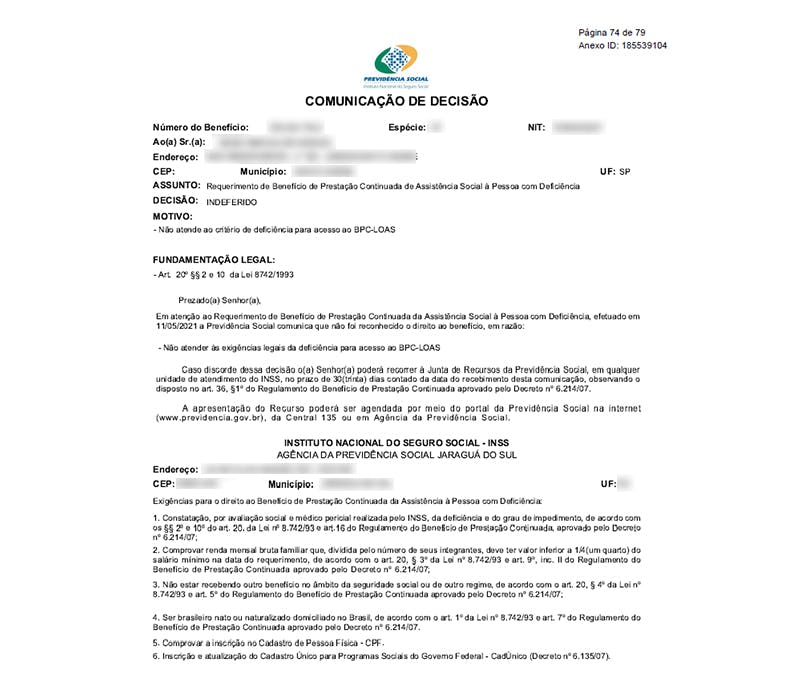Exemplo de comunicação de decisão