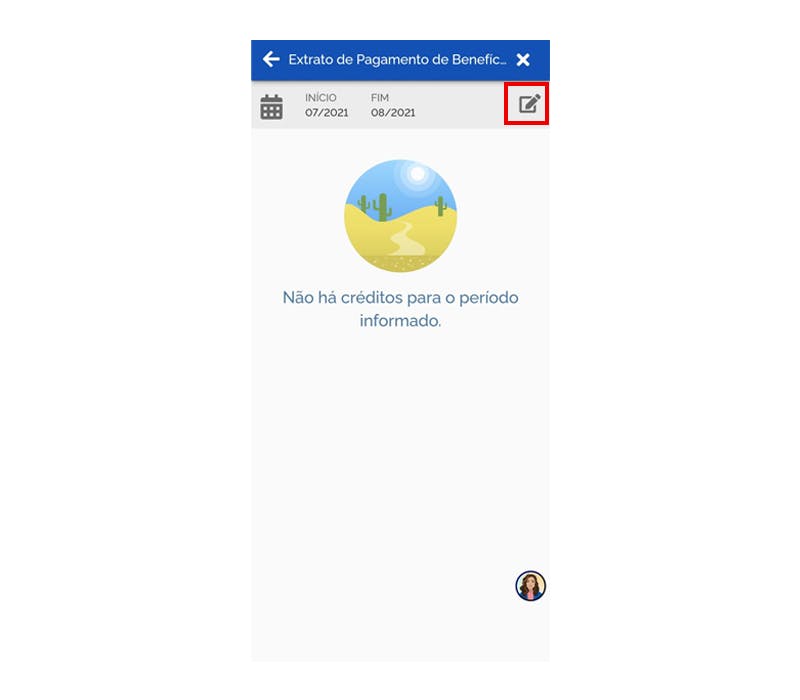 Meu INSS exibindo as opções para mudar a data do extrato de pagamento.