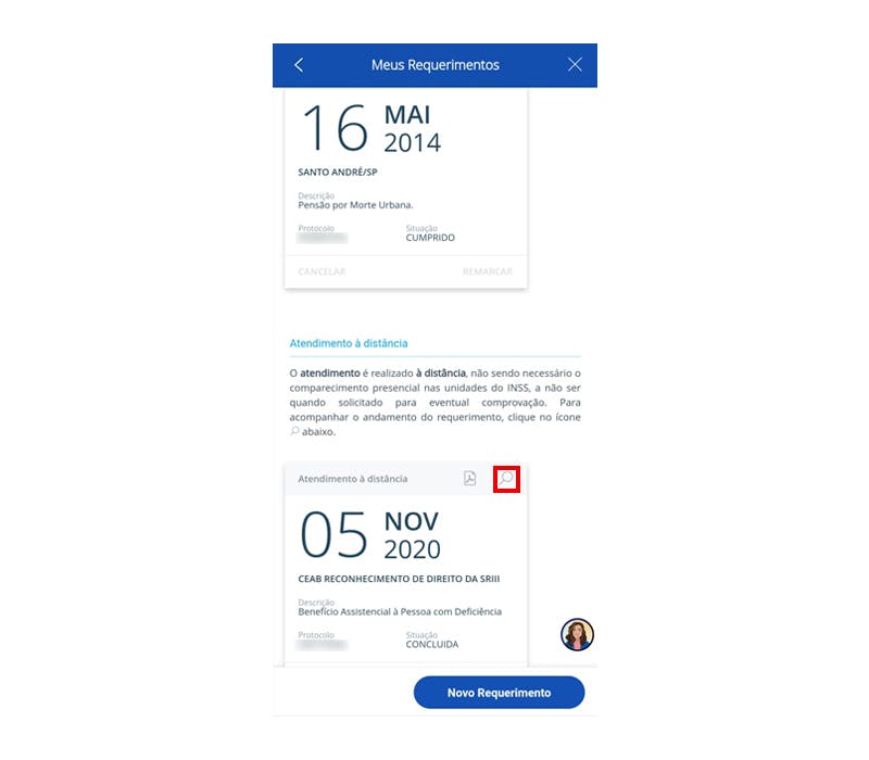 Janela de requerimento e agendamento do Meu INSS
