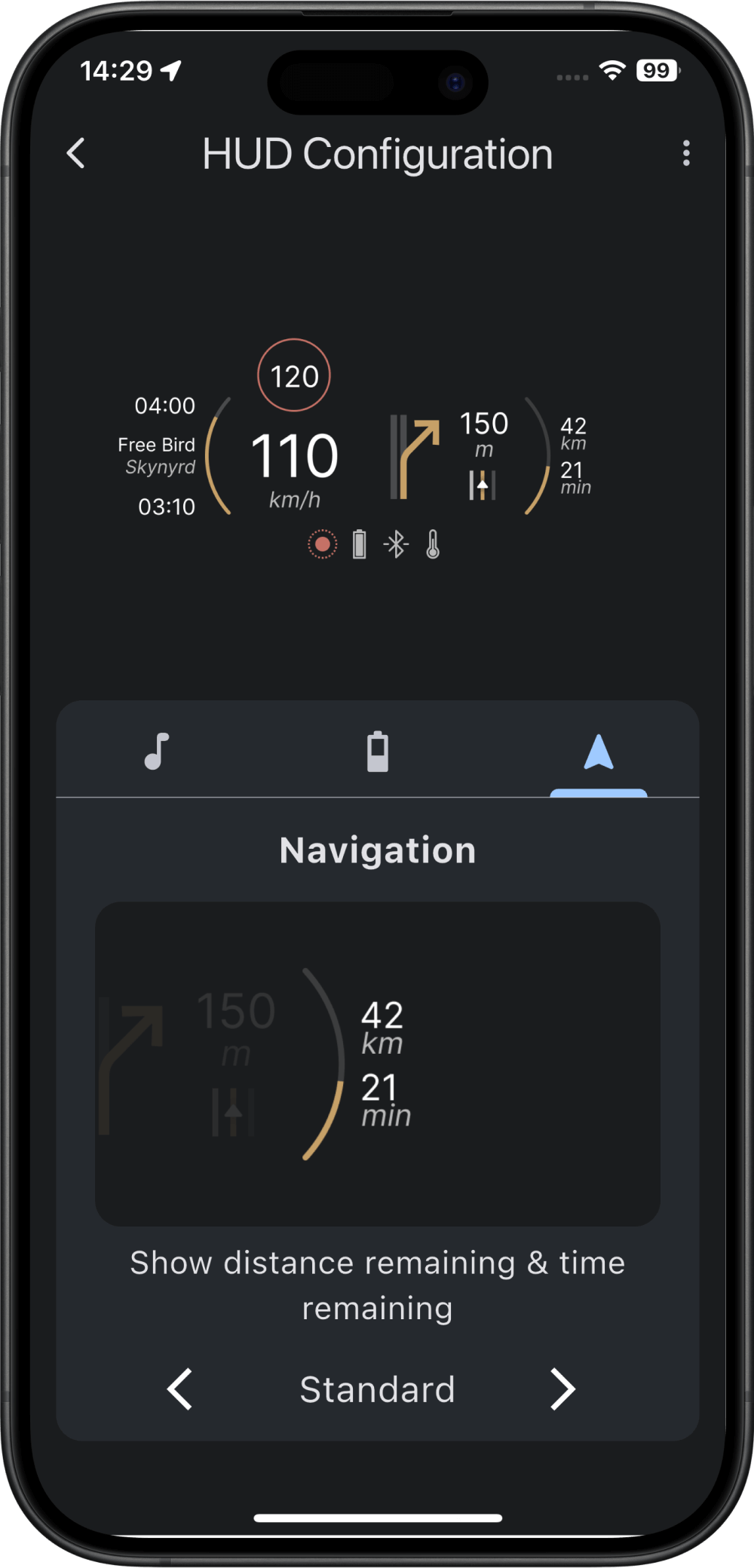 Screenshot of the companion app config page