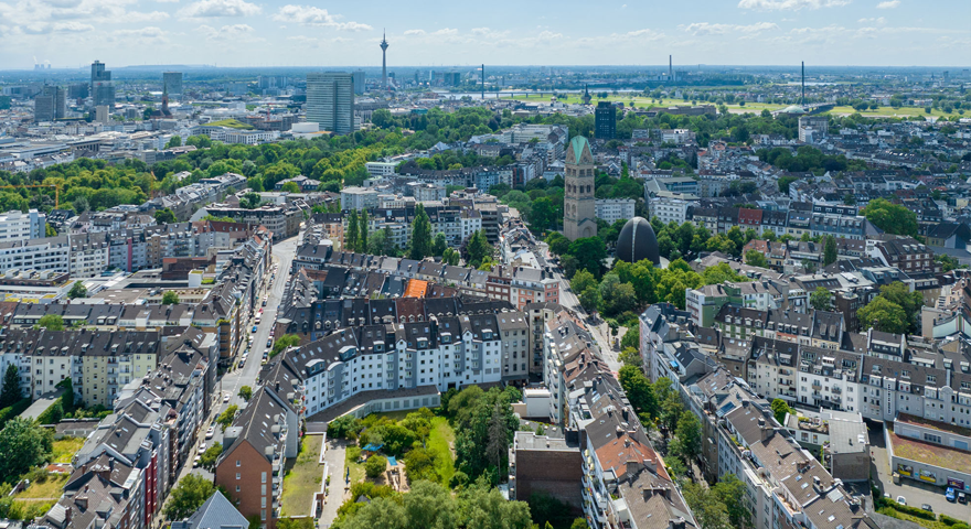Luftbild der Innenstadt Düsseldorfs