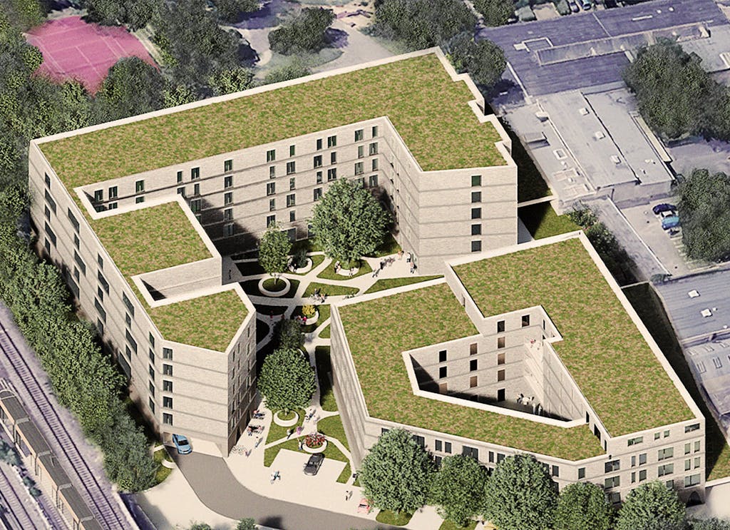 Visualisierung des Umnutzungs-Projektes "Emmastraße 25" vom Gewerbestandort zum Pflege- und Wohnquartier.