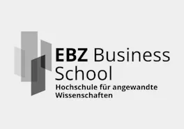 Das EBZ Business School Logo in Graustufen aus hellgrauem Hintergrund
