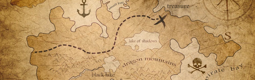Ilustracion de un mapa que muestra un recorrido marcado con linea punteada